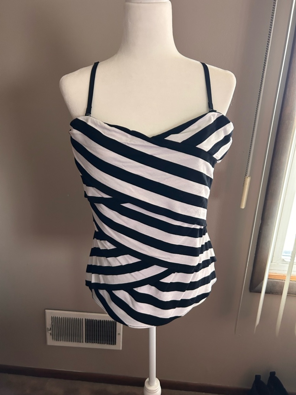 White House Black Market Black and White Striped Strapless Top